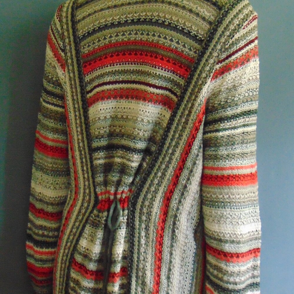 Zozo Red Gray Striped Cotton Blend Long Fringed Cardigan 1X - Picture 10 of 12